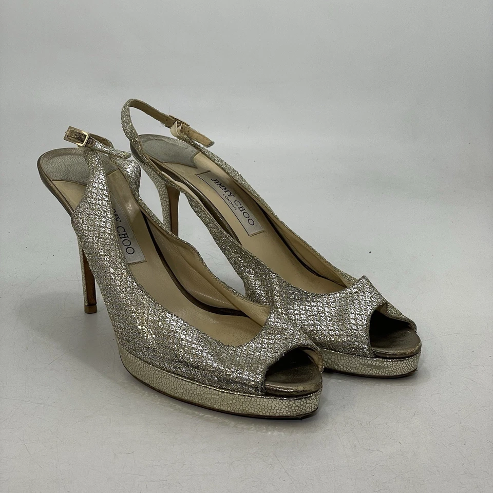 Jimmy Choo Nova 金色闪光露跟露趾尺寸 42/12 美国 — 第 2/4 张图片