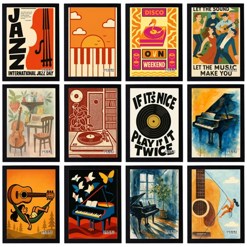 Vintage Music Poster Retro Print Instruments Dancing Decor Wall Art A5 A4 A3