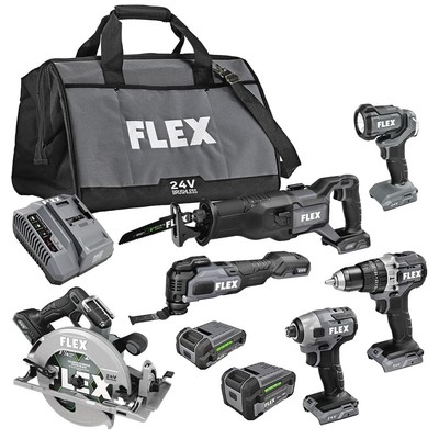 24V Brushless Cordless 6-Tool Combo Kit: Hammer Drill, Hex Impact Driver, Cir...