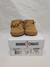 Minnetonka Infant Size 2 TAUPE Leather RILEY Bootie Moccasins Suede Fringe