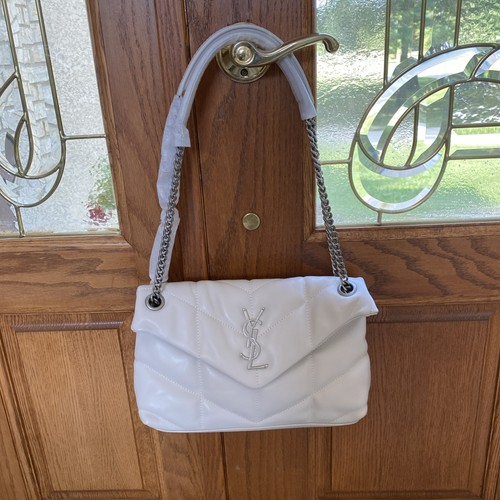 YSL Saint Laurent Quilted LouLou Small Bag New 100% Authentic White/Silver