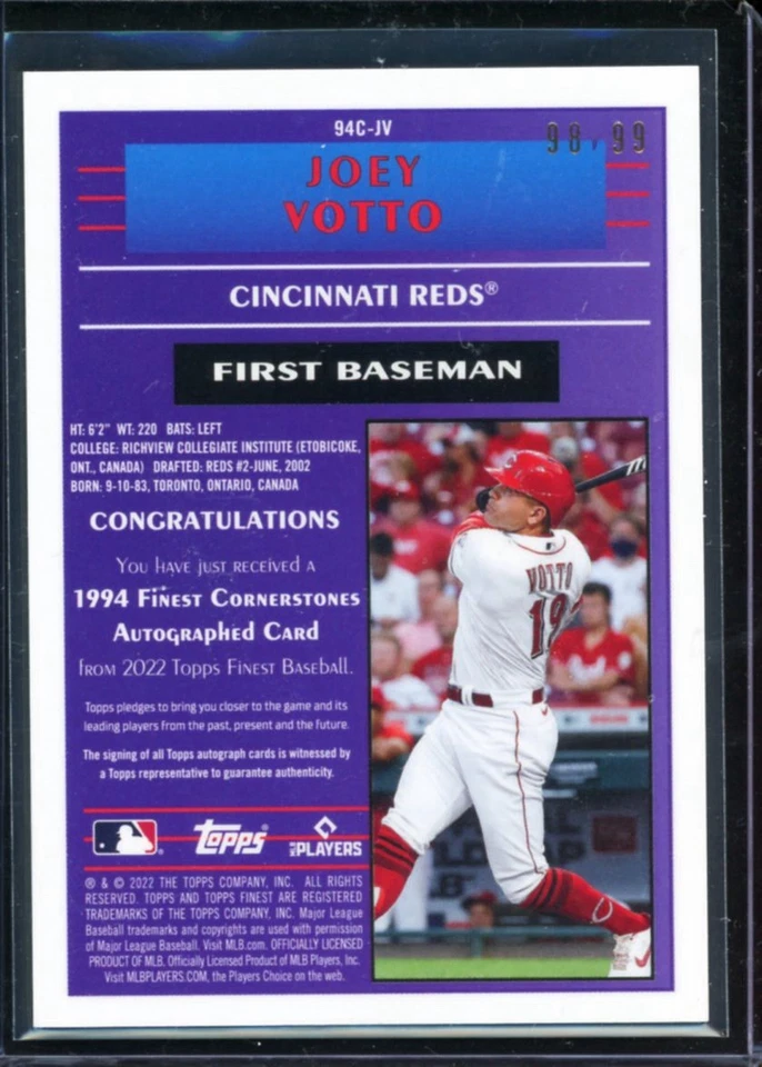 2022 Topps Finest Joey Votto Auto /99 Cornerstone 1994 Reds #94C-JV - Image 2 of 2