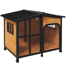 Large Wooden Dog House Solid Wood Cabin Outdoor Shelter Openable Roof Kennel for