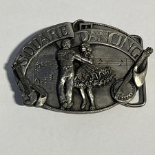 SQUARE DANCING Pewter BELT BUCKLE Siskiyou U.S.A. Banjo Fiddle COUNTRY Music