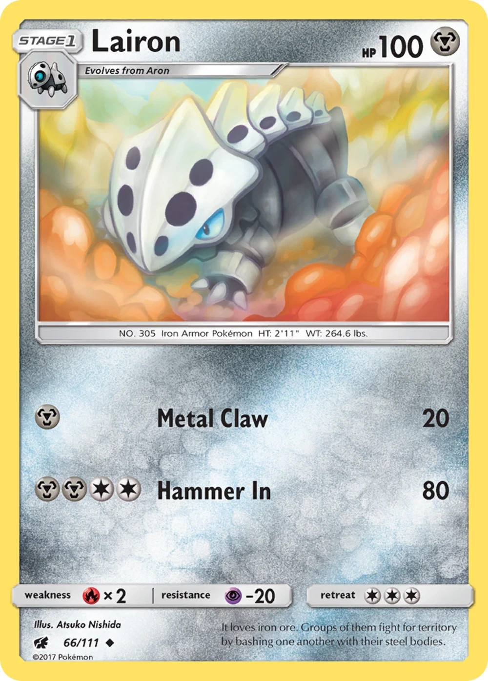 Pokemon LAIRON Sun & Moon Crimson Invasion 66/111 NM/Mint PACK FRESH