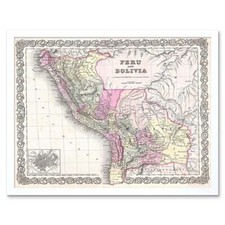 1855 Colton Map Peru And Bolivia Vintage 12X16 Inch Framed Art Print