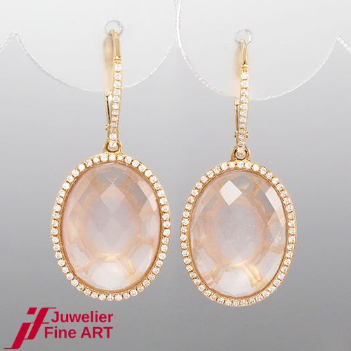 Earrings 18K Red Gold Rose Quartz 2.33ct - Diamonds 0.43ct TW/VSI - RRP $3,550