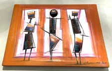 PAUL AWASSUME Signed Contemporary African Art Canvas Wooden Women 22 in x 15 3/4