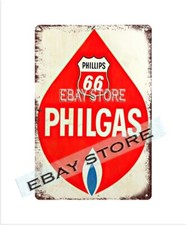Dormitorio de metal estilo antiguo Philgas 66 estación de bomba de gasoil retro placa de letrero de hojalata