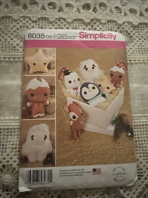 Simplicity Sewing Pattern 8035 Stuffed Animals Ornaments Star Yeti Penguin Deer
