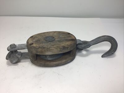 Vintage 14  Boston & Lockport Block Co. Single Block & Tackle Pulley Iron Hook