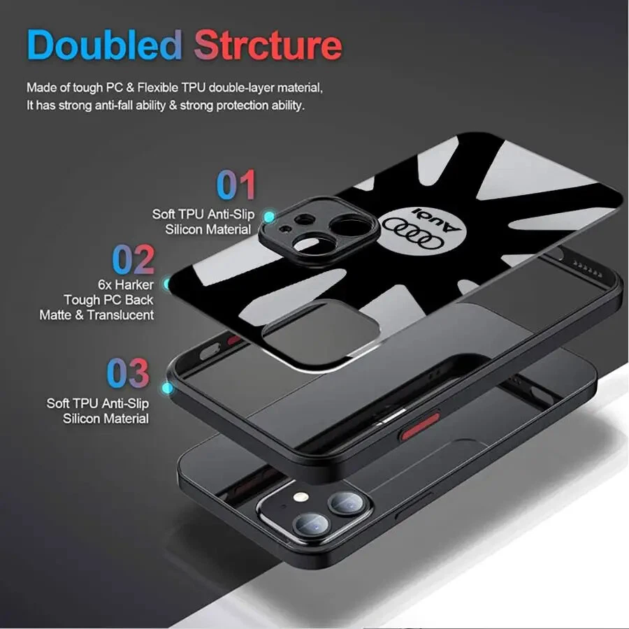 Soft Case Audi Quattro S Line for iPhone 16 15 13 14 11 12 Pro Max Mini X XS 7 8 - Image 2 of 4