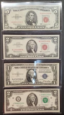 U.S. Bills starter lot $5.00 red seal, $2.00 red seal, silver cert., unc. $2.00