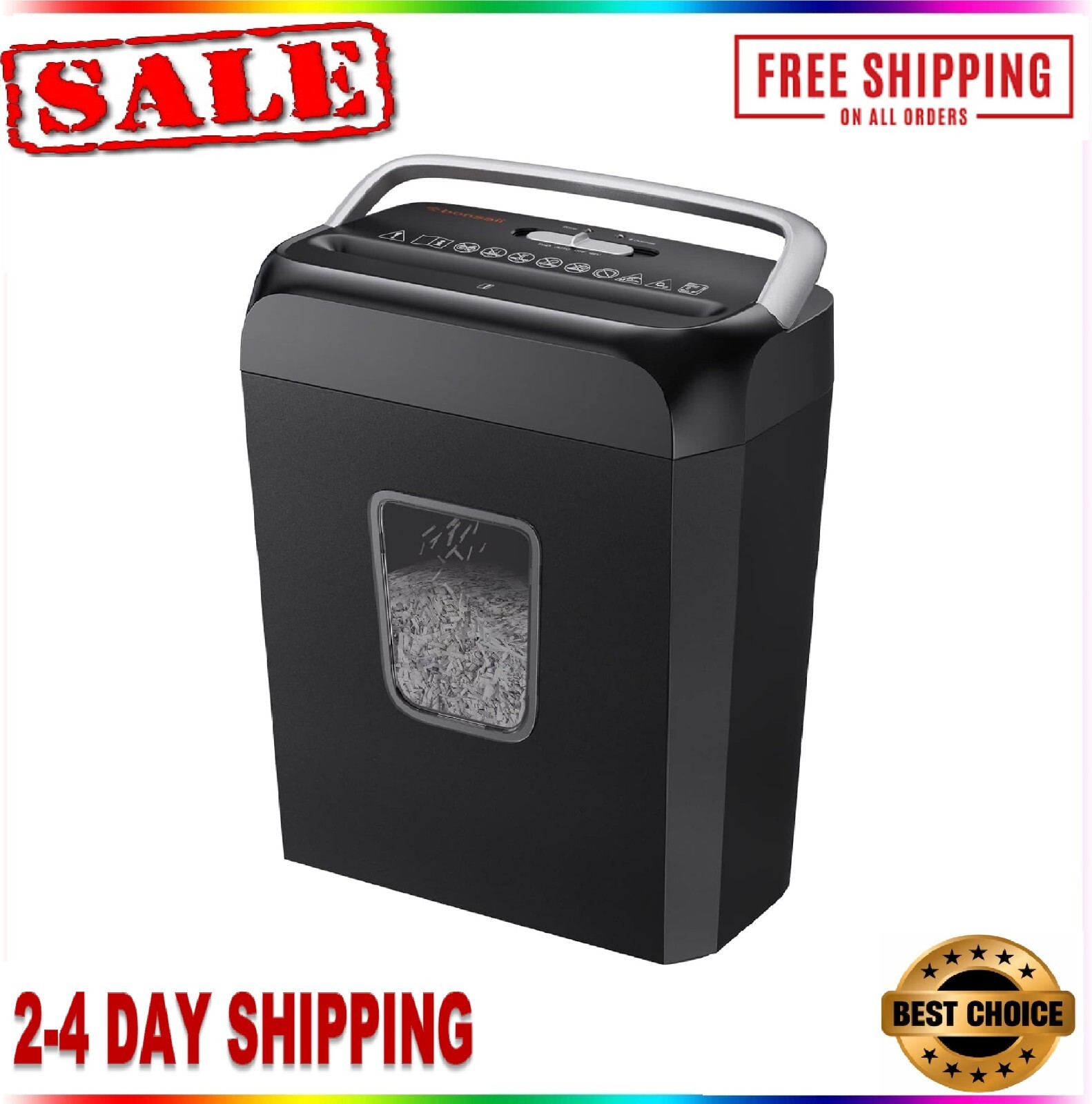 Bonsaii 6-Sheet Cross Cut Paper Shredder C277-B with 3.4 Gallon Wastebasket-image
