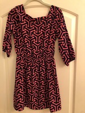 Peach Love Cream California Blue & Pink Dressy 3/4 Sleeve Dress -Women's XS -EUC