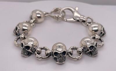 アクセサリー Skull Chain Bracelet - Silver 925 925 Sterling Silver Skull Bracelet, Sliding and Adjustable