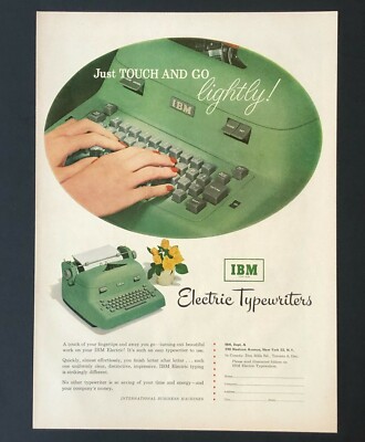 1952 IBM Green Electric Typewriter Advertisement Touch And Go Lightly Vtg Print