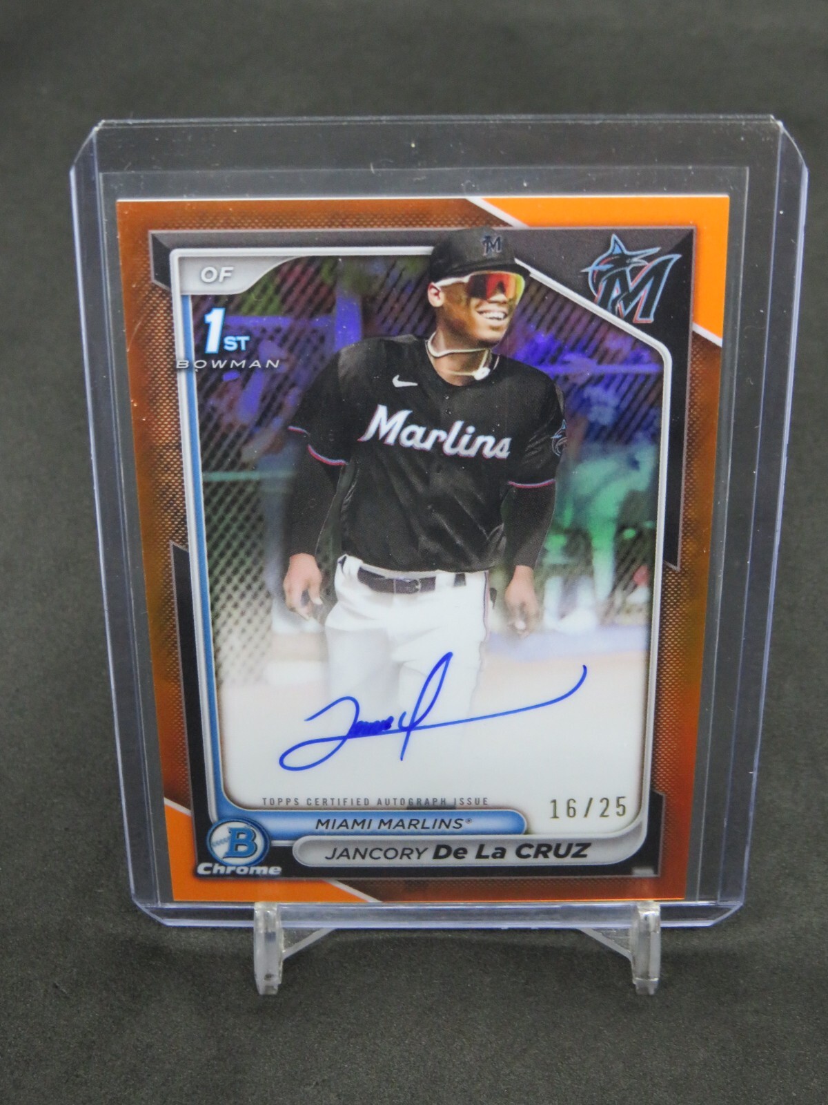 2024 BOWMAN CHROME JANCORY DE LA CRUZ 1ST ORANGE REFRACTOR AUTO /25 MARLINS MS7
