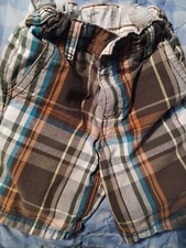 OLD NAVY BERMUDA SHORTS BOYS SIZE 5 ADJUSTABLE WAIST PLAID brown COTTON