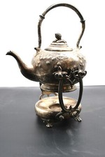 Antike Teekanne mit Stövchen, 19 JH. aufwendige, florale Verzierung