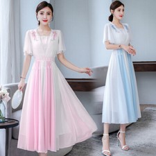 Abito Cinese Elegante Da Donna Con Ricami E Maniche A Ruffle Midi Princess