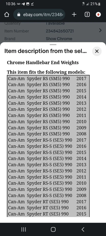 Show de pesos finais de barra cromada para Can-Am 41-181A - Imagem 2 de 4