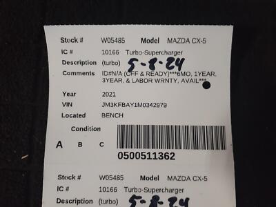 Used Turbocharger fits: 2021 Mazda CX-5 2.5L turbo Grade A