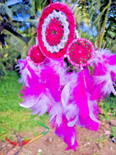 Pink Dream Catcher Flower Feather Pendant Wall Hanging for Car Home horn pink