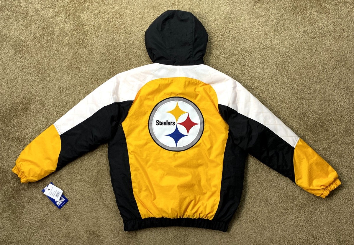 PITTSBURGH STEELERS Starter Hooded Half Zip Pullover Jacket BLACK
