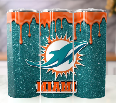Miami Dolphins Drip Tumbler 20oz Travel Mug Stainless Steel Cup Straw