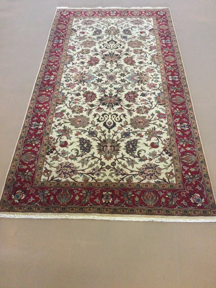 4’.” X 7’.9” Beige Red Traditional Floral All-Over Oriental Rug Hand Knotted - Image 2 of 4