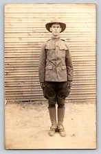 RPPC WWI soldier Postcard Portrait Real Photo azo army military