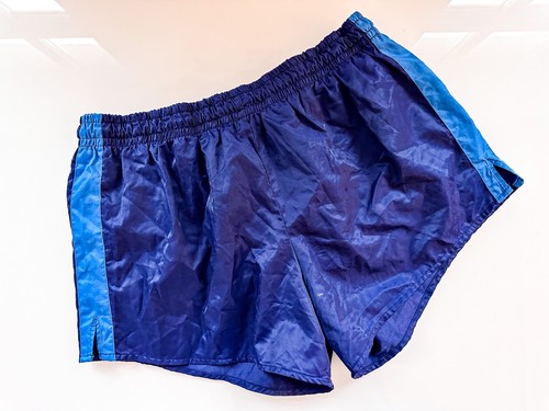 Pantalones cortos correr pantalones deportivos brillo retro vintage azul hombre talla 7 L - | eBay
