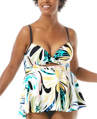 Coco Reef WHITE MULTI Icon Twist Bra-Size Underwire Tankini Swim