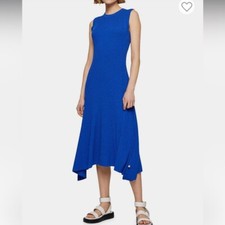 BOSS Women's Sleeveless Slim-Fit Rib-Knit Midi Dress LARGE Royal Blue-Excellent