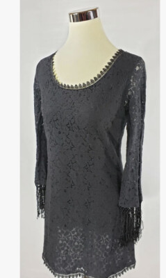 denim and supply ralph lauren fringe dress New $145 Ralph Lauren Denim & Supply Black Lace Dress Fringe Sleeves Womens  2 Y3