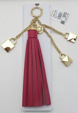 New in Box MICHAEL KORS Leather Tassel Purse Charm Mercer Locks Ultra Pink/Gold