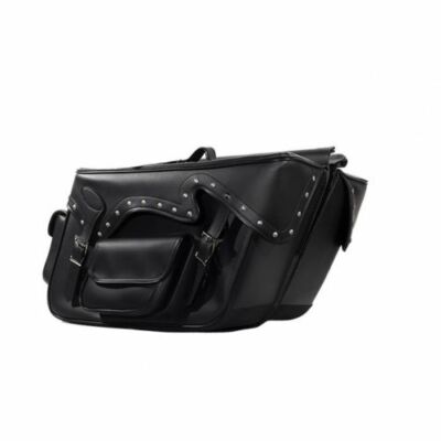 LARGE QUICK DETACH Studded MOTORCYCLE PVC LEATHER SADDLEBAGS UNIVERSAL FIT BLACK