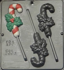 Candy Cane with Holly Lollipop Chocolate Candy Mold Christmas  2093 NEW