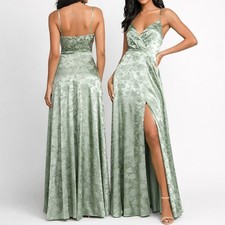 Lulus Sage Green Satin Jacquard Maxi Dress Slit Surplice Formal XS