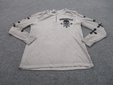 Affliction Shirt Mens XL Skull Spellout Skull Grunge Henley Textured Live Fast