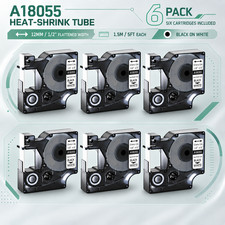 DYMO 18055 Compatible Shrink Tube Tape 12mm x 4.9 ft for Rhino 5000 6000 6Pack