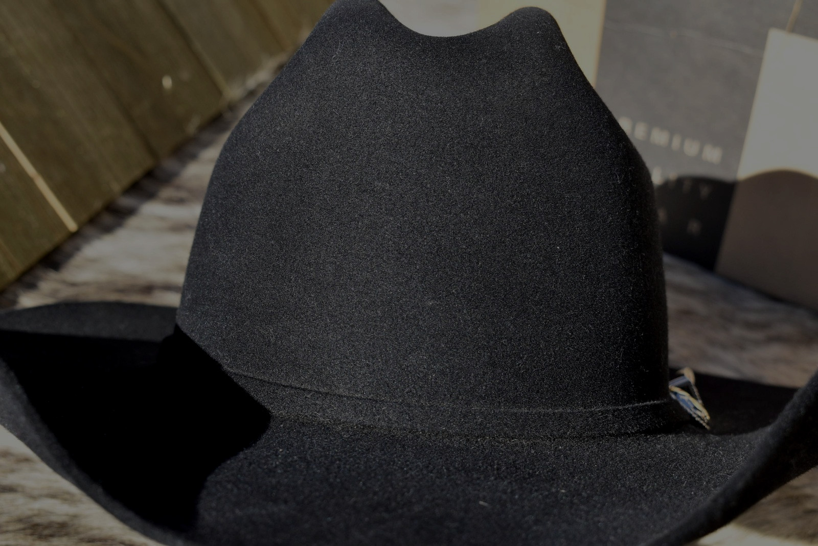 Wrangler 5X Sheepskin Leather Black Stampede Cowboy Hat Made In Texas Size 7 1/4 image 2