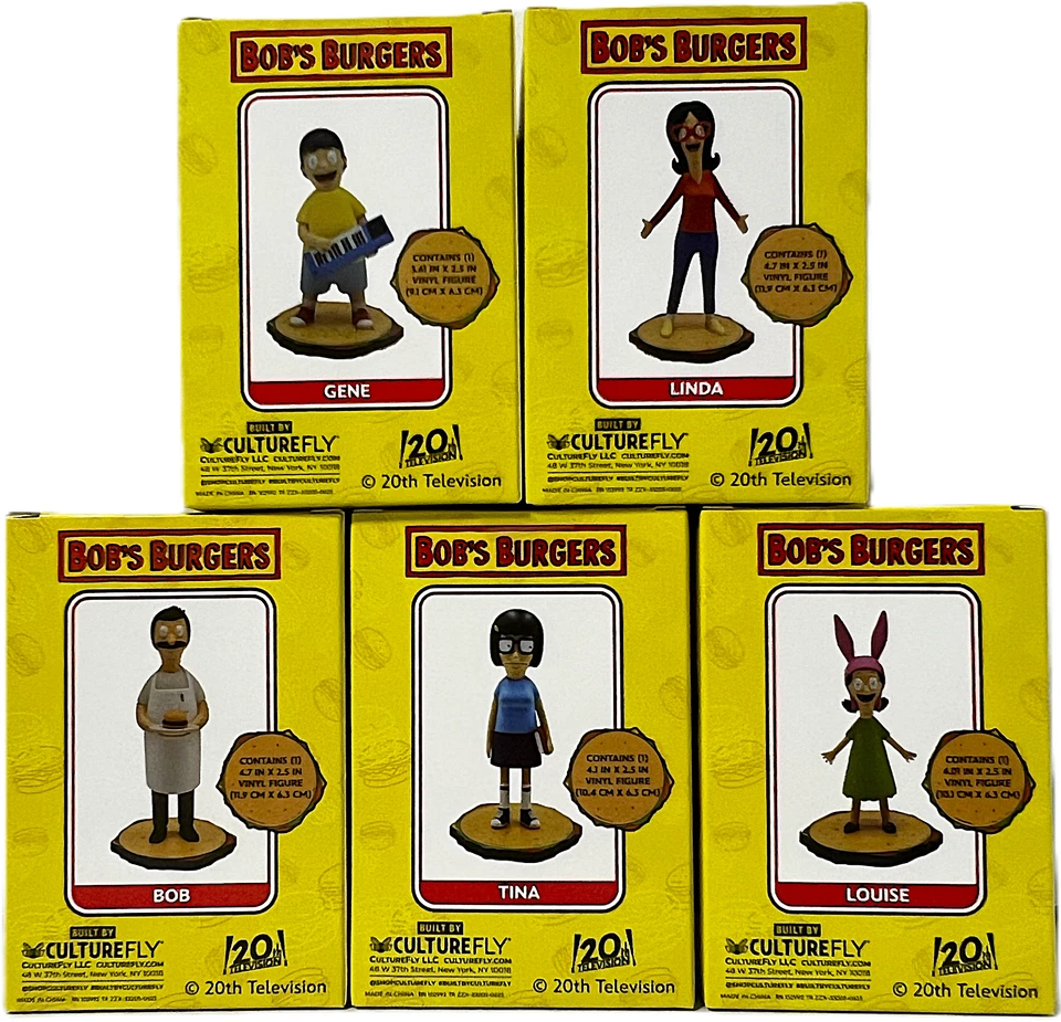 Bob's Burgers Set Of 5 Tina Louise Gene Linda Bob 4" Figures Culturefly NEW NIB - Image 2 of 4