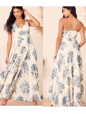 NWT Lulus Cream and Blue Floral Wrap Maxi Dress