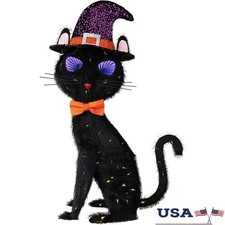 Pre-lit Animated Black Cat Halloween Decor W/ 5 Color Eyes Outdoor Fun New