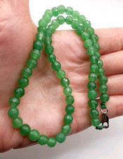 Faceted Green Jade Bead Necklace 6mm 16.75 Inch
