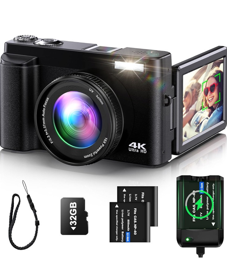 DC101 4K 48MP Resolution, 16x Zoom Auto Focus Flash Lamp Ultra HD