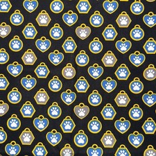 Blue & Gray Pet Tags on Black by Quilter's Showcase - 1/2 YD - Dog Cat Paw Print