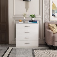 4-Drawer Dresser White with Metal Handles Bedside Night Stand Bedroom Furniture
